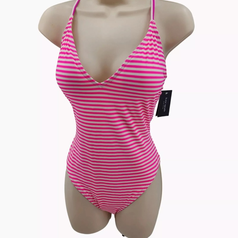 EUC Kate Spade ♠️ Pink & White Stripe Swimsuit Size Large